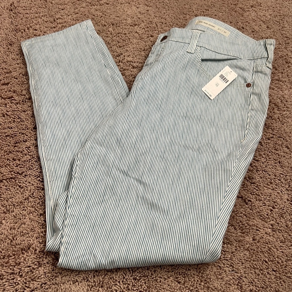NWT new 32 Anthropologie pilcro mid rise skinny jeans blue white striped pants